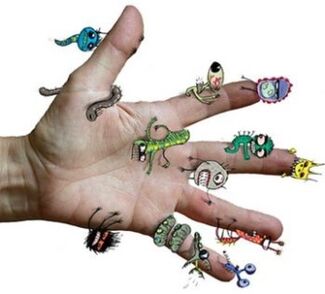 germs and parasites on human hands